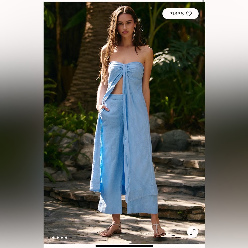 Free People Green and Blue Wide Leg Jumpsuit